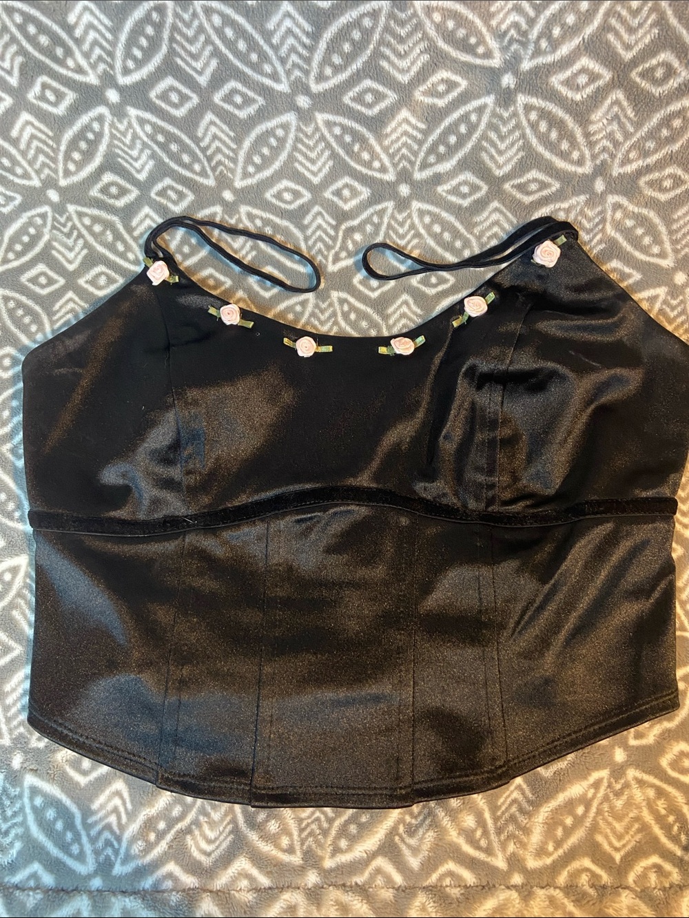 wild fable Black corset Crop Top with Velvet Straps